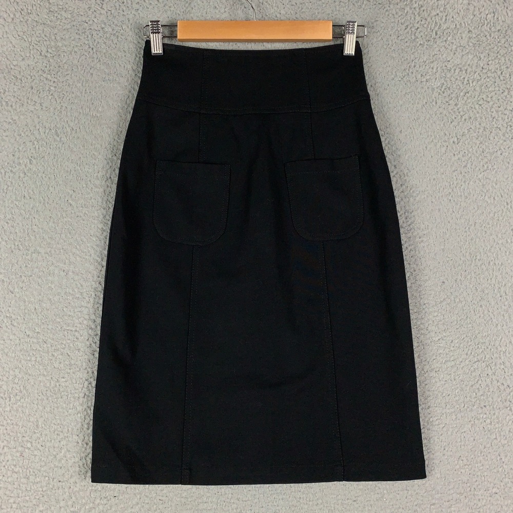 Theory Pencil Skirt Women's 2 Black High Waisted Stretch Viscose Professional